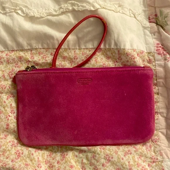 バッグ Coach Suede Zip Accessory Pouch Bag Pink Coach Suede Zip Accessory Pouch Bag Pink